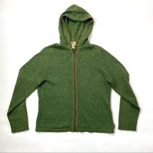 Woolrich Moss Heather Green Wool Full Zip Hoodie Wmns Size M Hiking Sweater